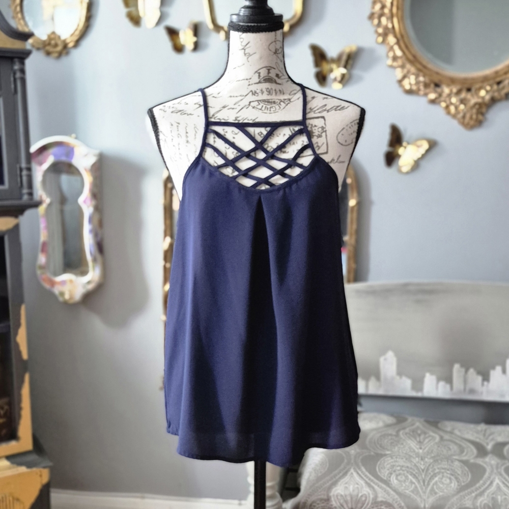 Monteau Navy Blue Camisole with Crisscross Neckline Medium - Picture 3 of 7